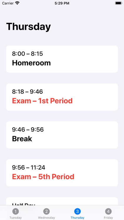 Oakbrook Exam Schedule