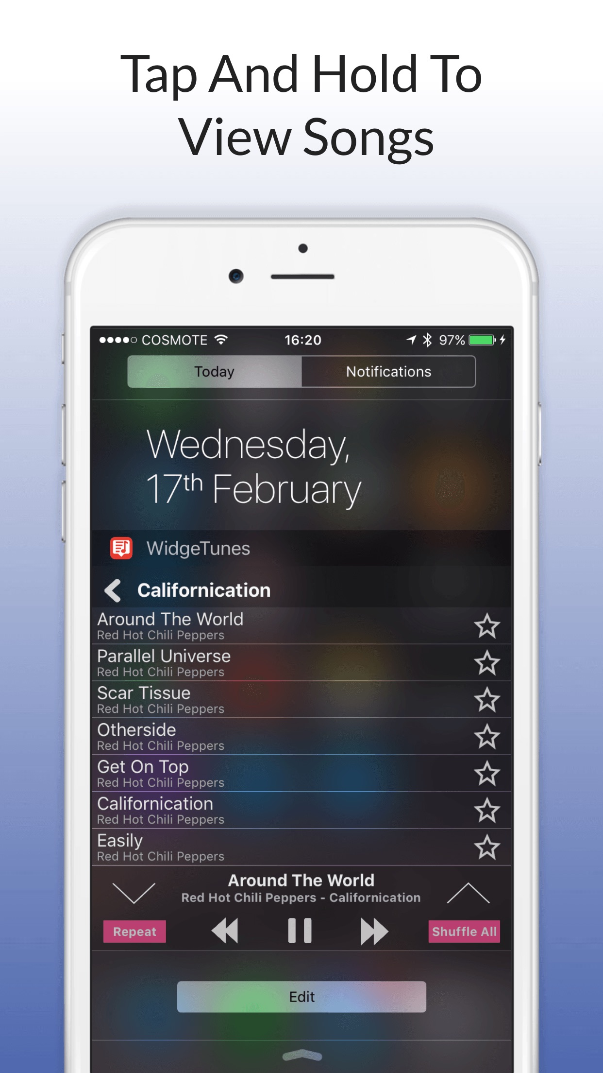 Screenshot do app WidgeTunes - The Music Widget