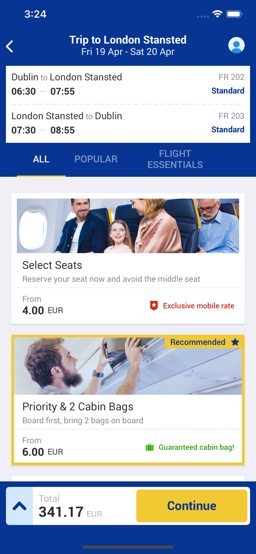 Ryanair app screenshot