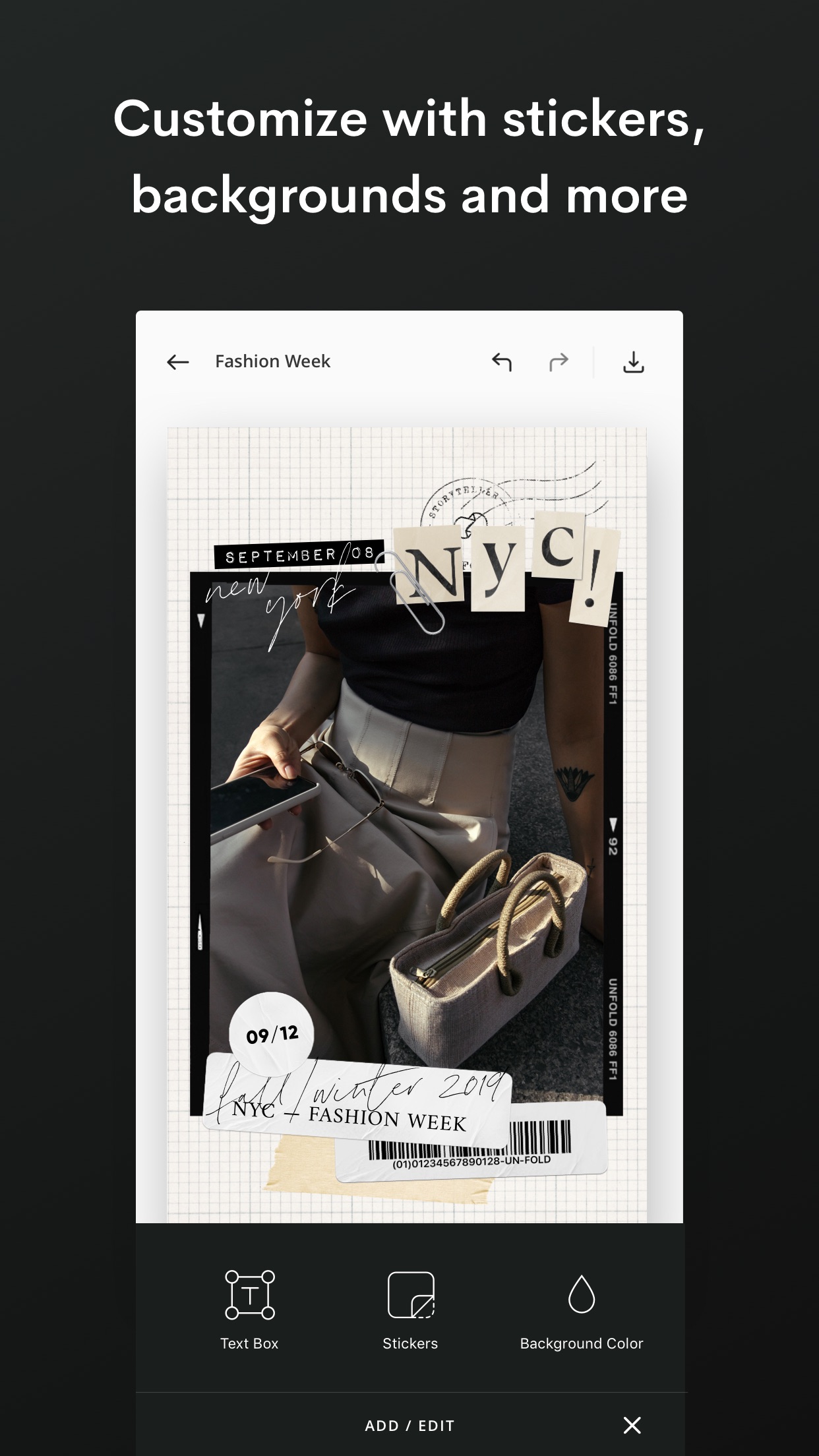 Screenshot do app Unfold — Editor de Histórias