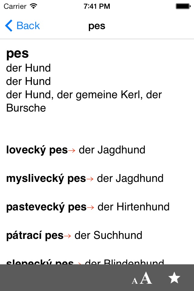 Czech-German dictionary screenshot 3