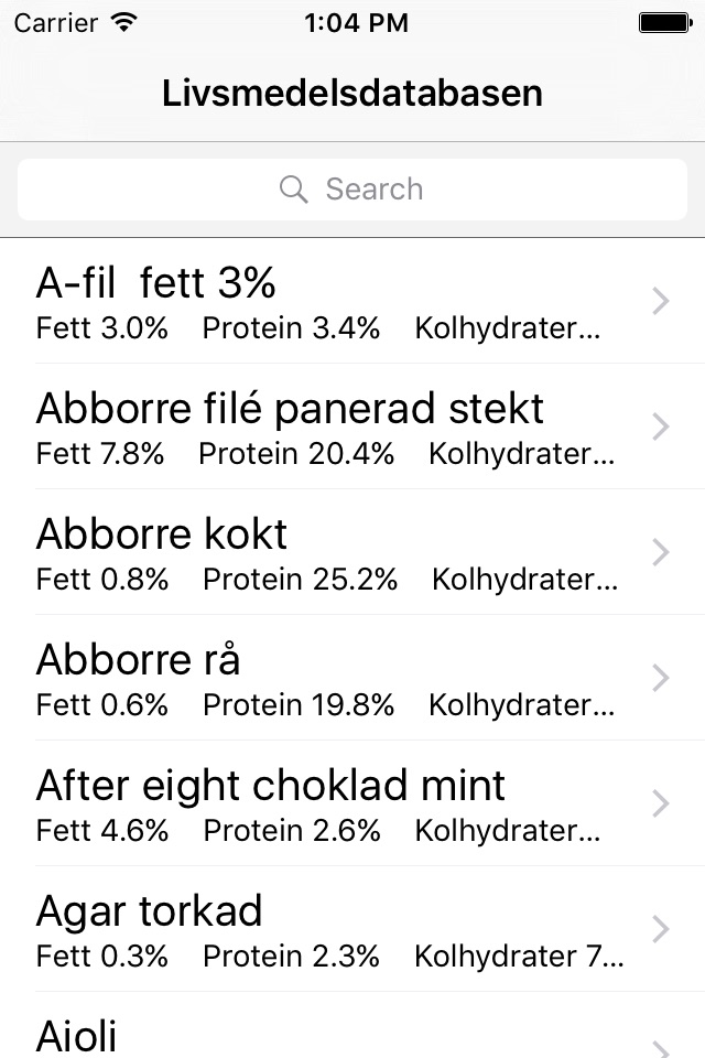 Livsmedelsdatabasen screenshot 2