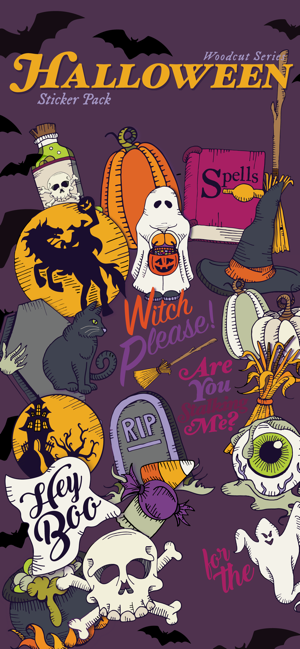 Woodcut Halloween Stickers