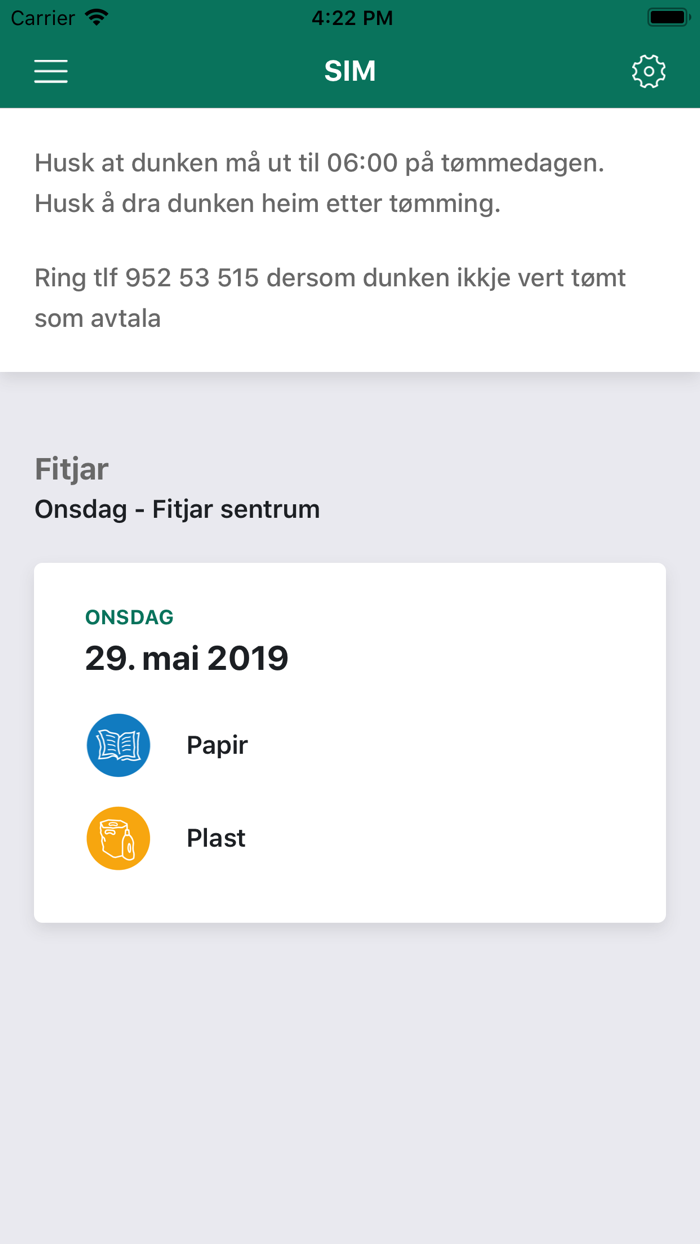 SIM - Tømmekalender