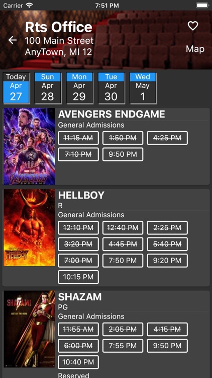 RTS Showtimes