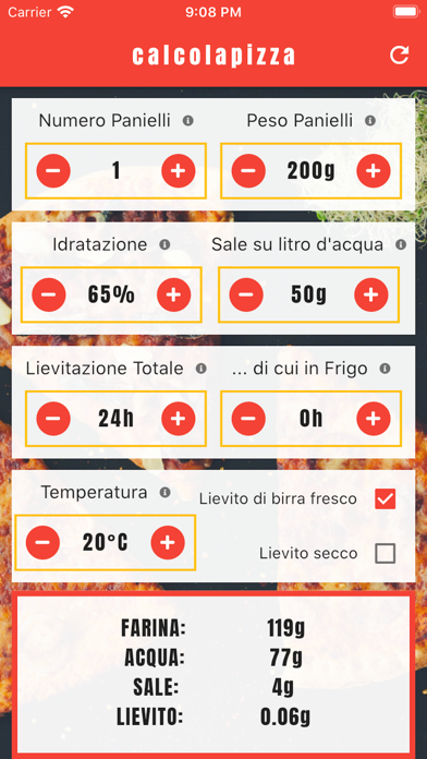 calcolapizza screenshot 2