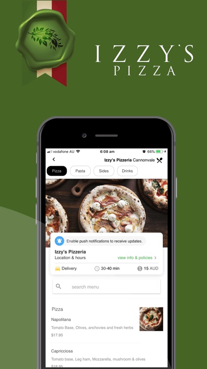 Izzy's Pizza Food Ordering App