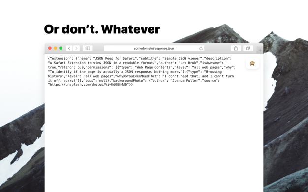 JSON Peep for Safari app screenshot