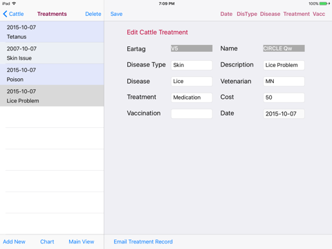 Cattle Treatments Database screenshot 2