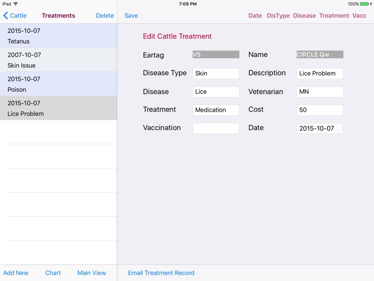 Cattle Treatments Database