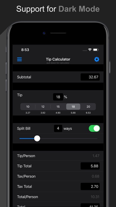 Tip Calculator Free - Tip Utility - Tip Guide, Check Splitter & Bill Tracker screenshot