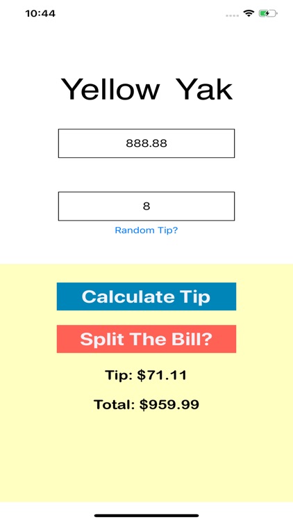 Yak: Split Bills Calculate Tip