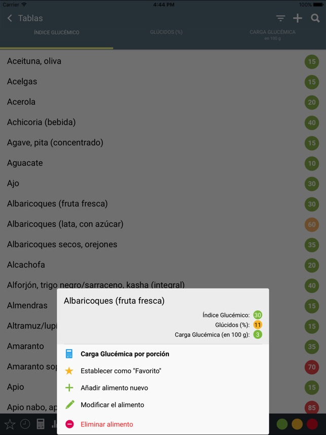App indice glucemico de los alimentos