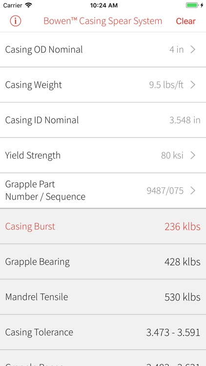 Bowen Casing Spear Calculator