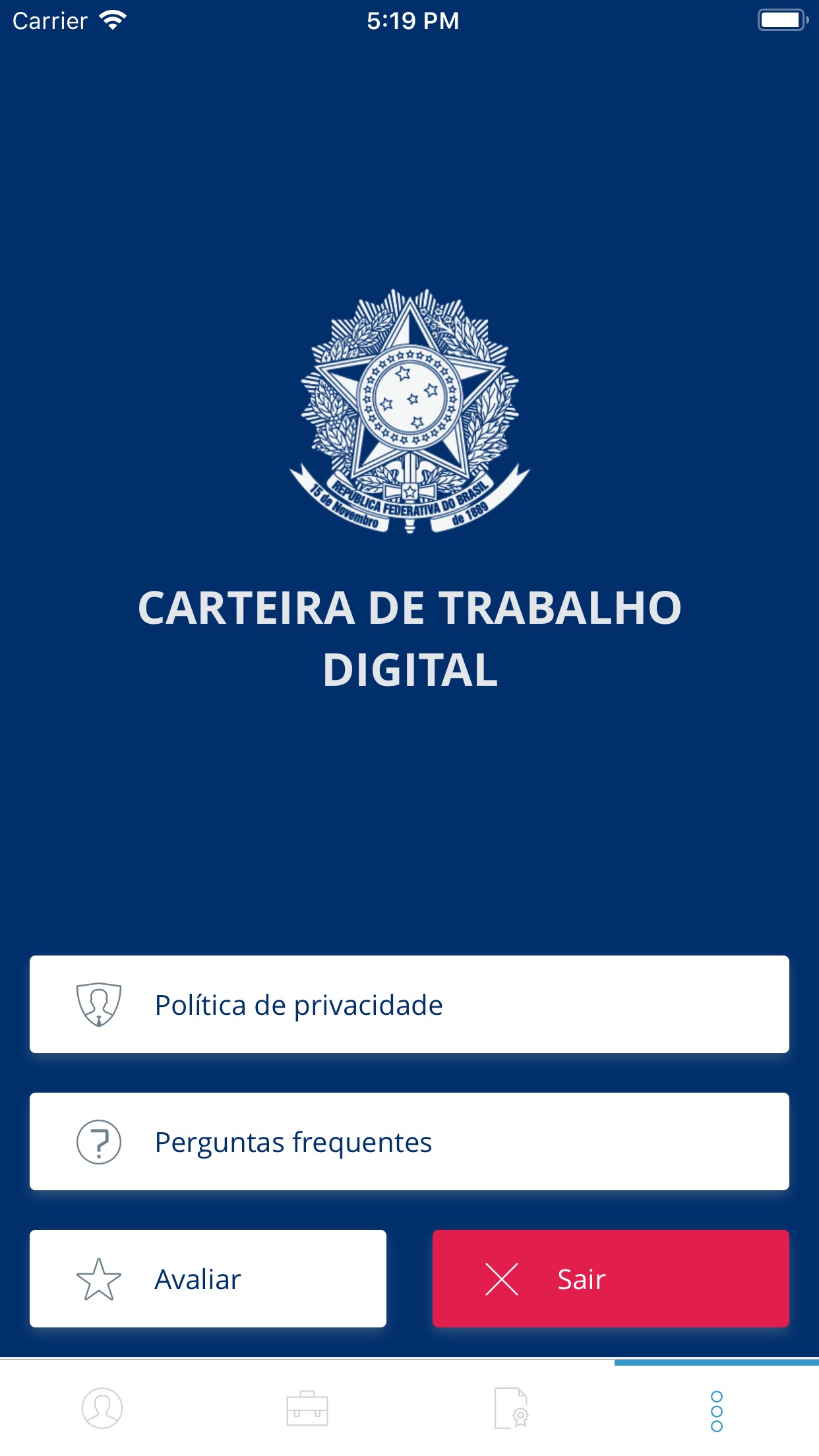 Screenshot do app CTPS Digital
