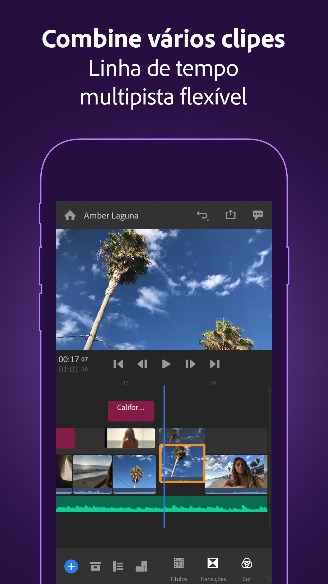 Screenshot do app Adobe Premiere Rush para Vídeo