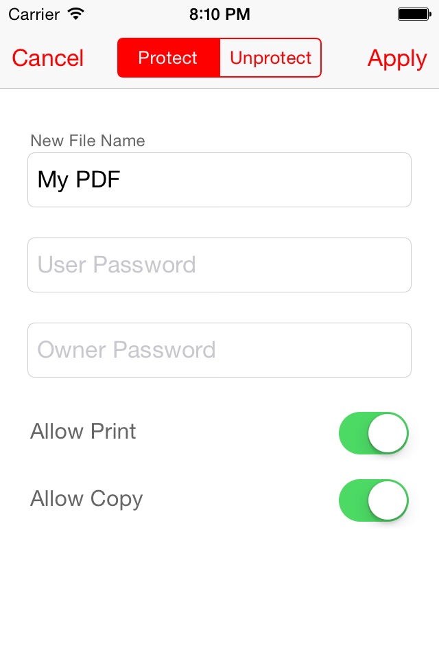 PDF Password screenshot 2