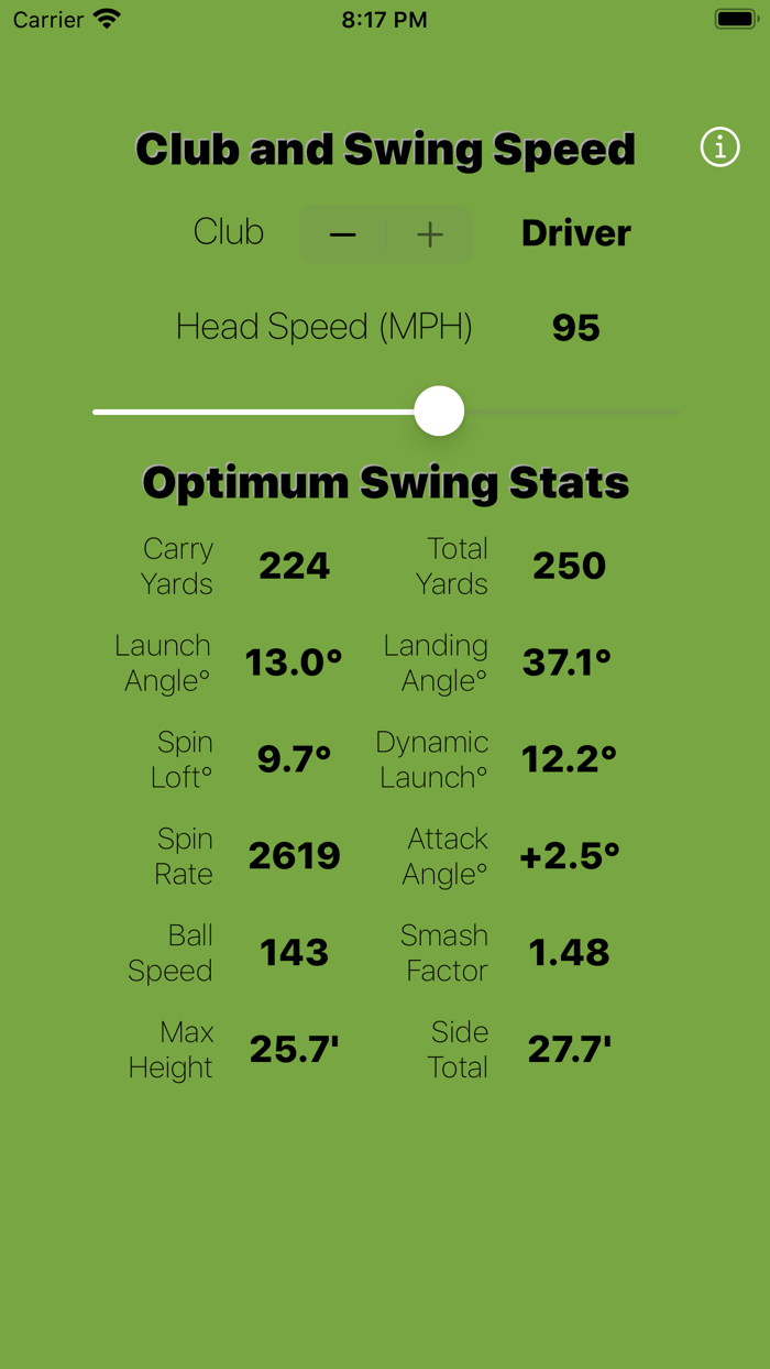 Optimum Golf Swing Statistics