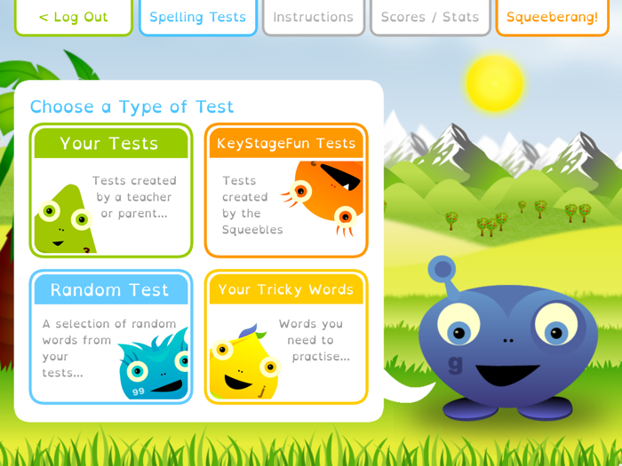 Squeebles Spelling Test