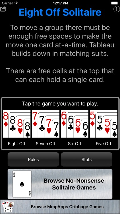 Eight off solitaire card game