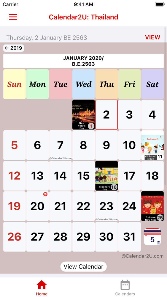 Free Thailand 2020 Printable Calendar With Public Holidays