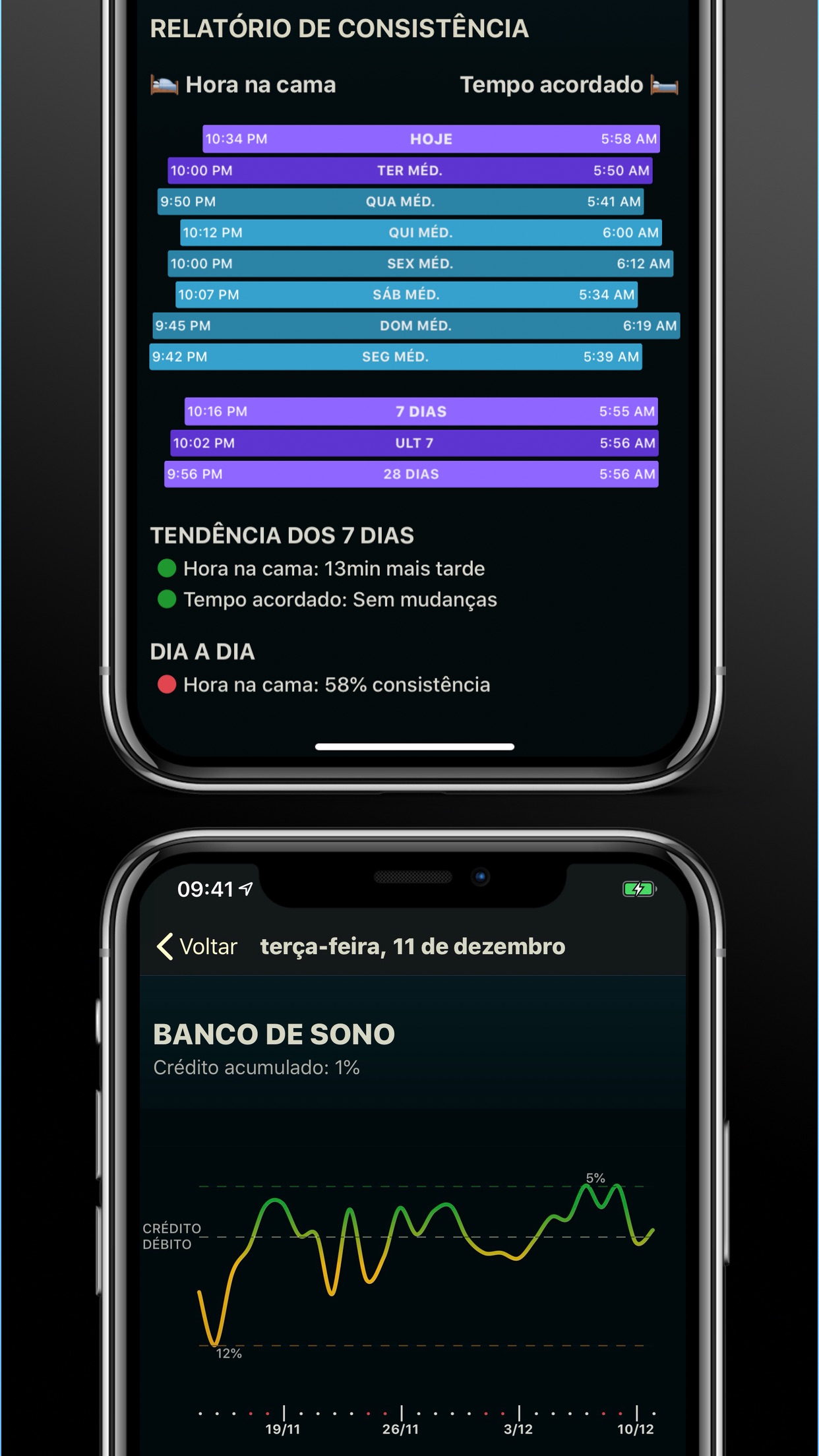 Screenshot do app AutoSleep. Monitore seu sono.