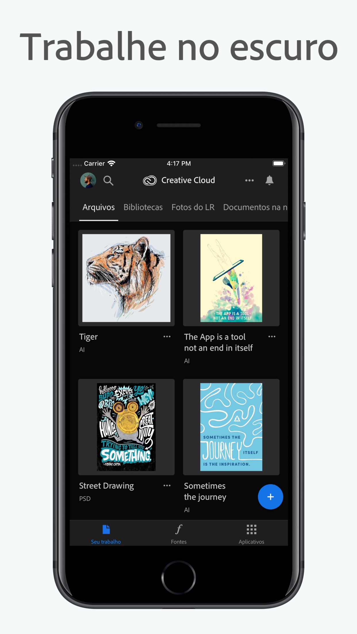 Screenshot do app Adobe Creative Cloud