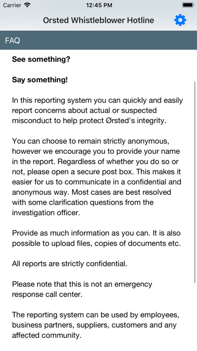 Orsted Whistleblower Hotline screenshot 2