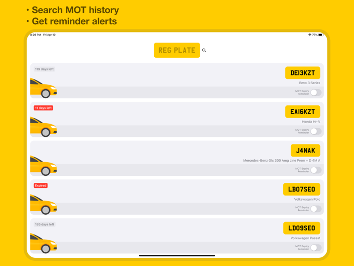 MOT Reminders  MOT History UK