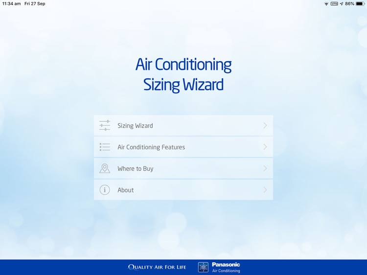 Aircon Sizing Wizard for iPad