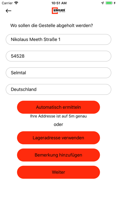 Unilux Gestellfreimeldung screenshot 3