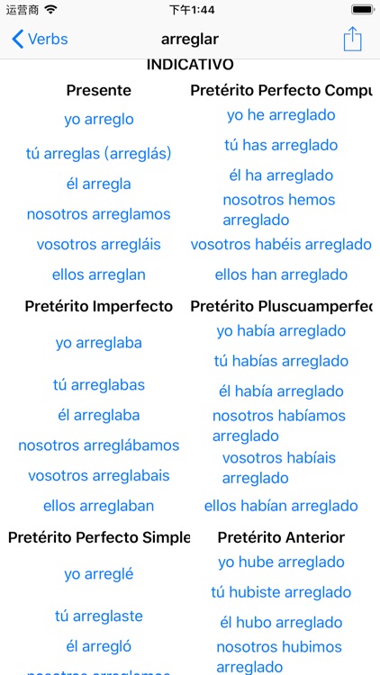 Spanish verbs learning