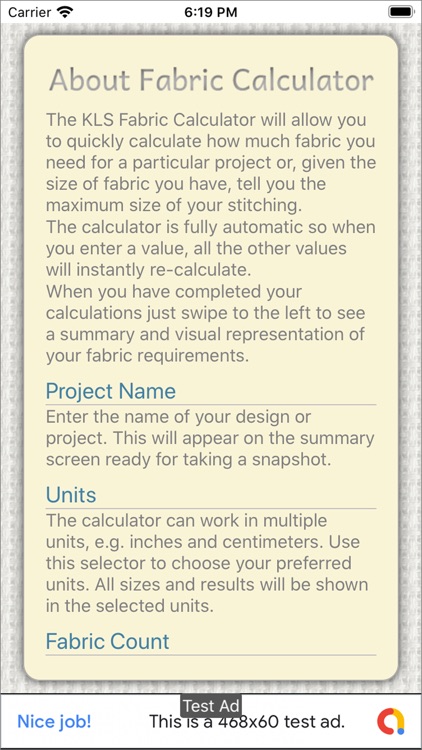 Cross stitch calculator - changing fabric count changes project size