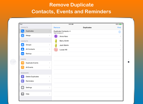 Скриншот из Remove Duplicate Contacts +