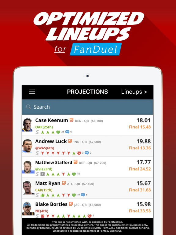 LineStar - Optimal Lineups for FanDuel screenshot