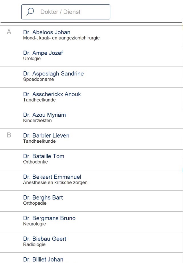 Artsenlijst AZ Sint-Jan screenshot 2