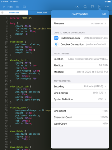 Textastic Code Editor screenshot 2