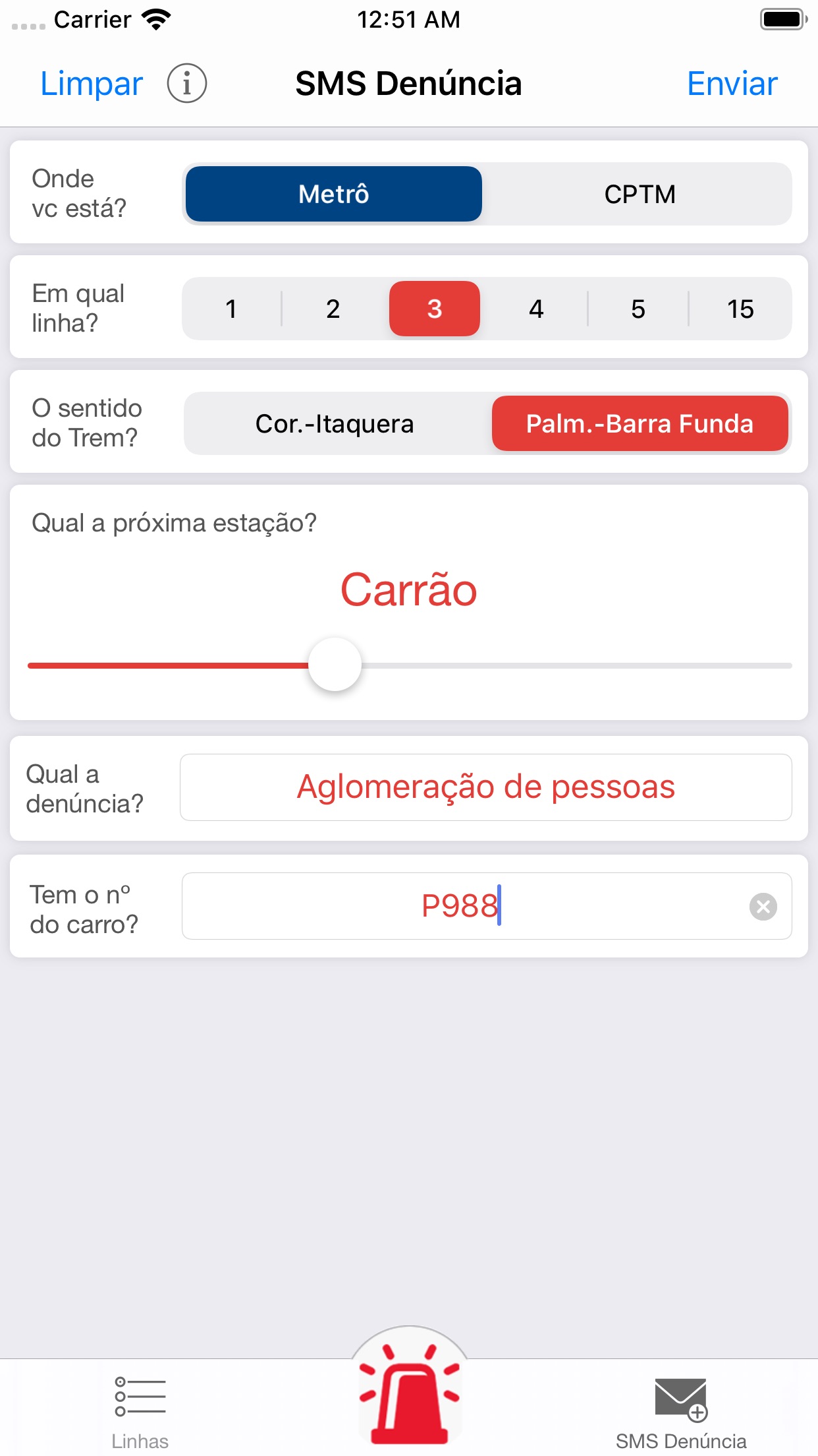 Screenshot do app Situação Metrô e CPTM