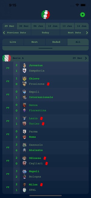 Live Results Italian Serie A