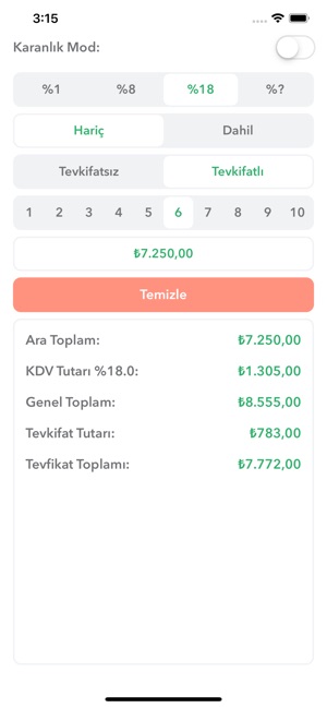 KDV, Tevkifat ve Oran Hesapla(圖5)-速報App