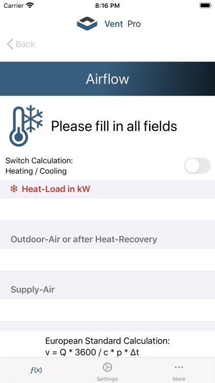 Vent Pro - Calculation Tool