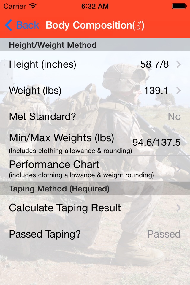 Fitness Calc for Marines screenshot 4