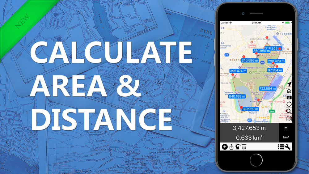 Distance and area measurement.