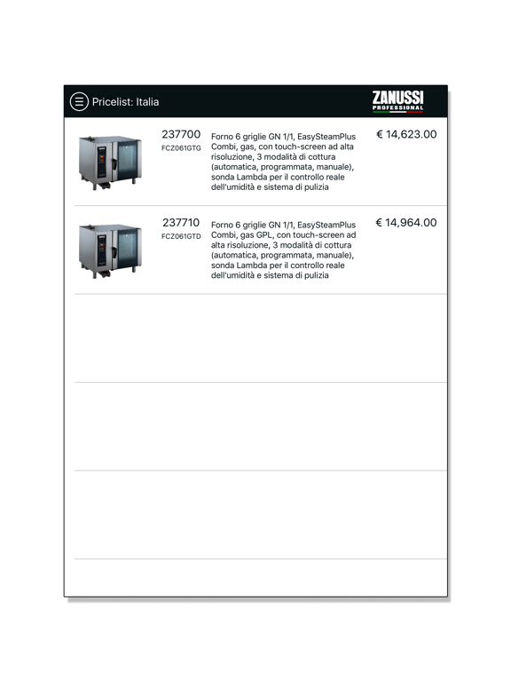 Zanussi Professional Pricelist | App Price Drops