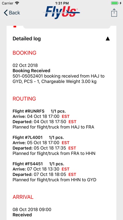 FlyUs Cargo Track And Trace