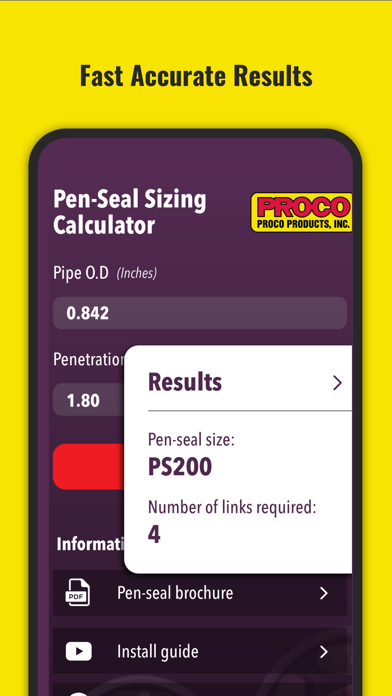 PROCO Pen-Seal calculator screenshot 2