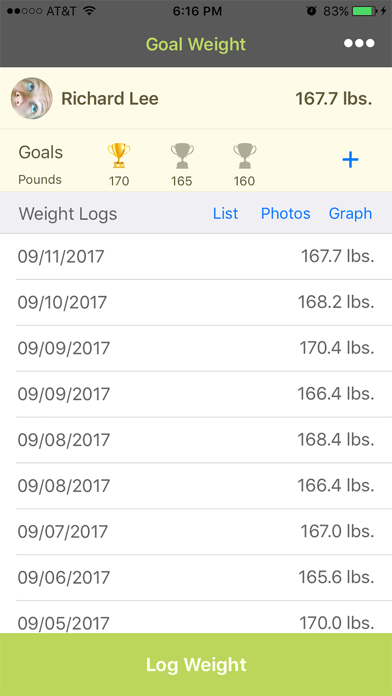 Screenshot #1 pour Goal Weight Logs