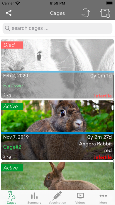 Rabbitry Farm log management screenshot 2