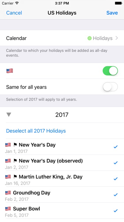US Holidays - cals with flags