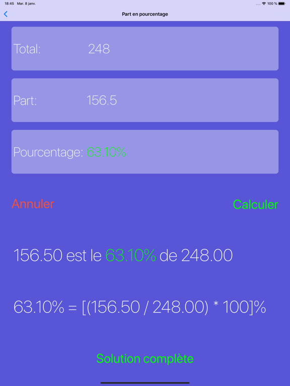 Pourcentages Solver % Pourcentages Solver %
